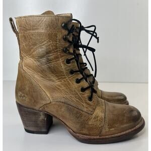 Bed Stu Judgement Ankle Boots Tan Leather BenchMade Lace Up Side Zip Women's 7